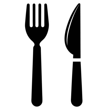 çatal ve bıçak simgesi, siyah monokrom