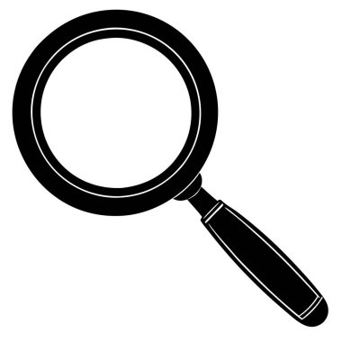 Cam ikon vektörü. büyüteçli bir bardağın düz siyah çizimi.