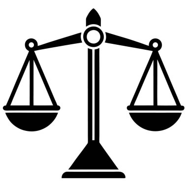 Law Scales vektör simgesi. Siyah illüstrasyon beyaz arkaplanda izole edildi.
