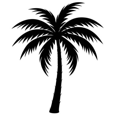 Palmiye ağacı silueti. beyaz arkaplanda izole edilmiş siyah ve beyaz vektör çizimi
