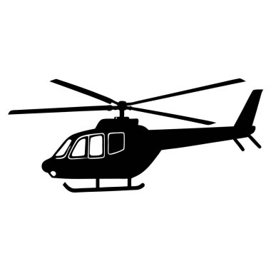 Beyaz arka planda siyah helikopter silueti. vektör illüstrasyonu