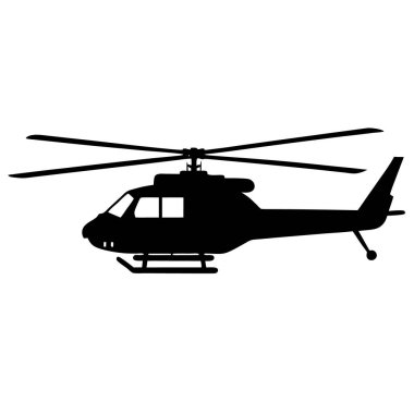 Helikopter vektör simgesi. Siyah vektör logosu beyaz arkaplanda izole edildi