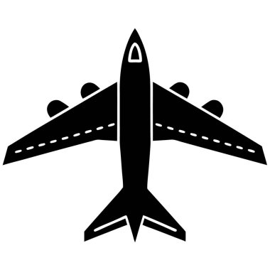 Uçak vektör simgesi. biçim düz sembol, siyah renk, yuvarlak açılar, beyaz arkaplan