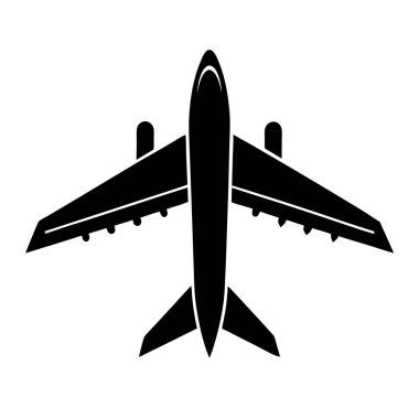 Uçak ikonu. Beyaz izole arkaplanda uçak vektör simgesinin siyah çizimi