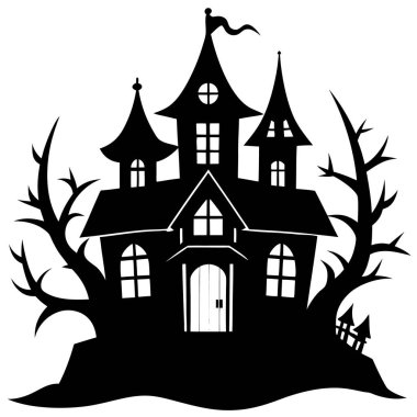 Beyaz arka planda Cadılar Bayramı evi. vektör illüstrasyonu