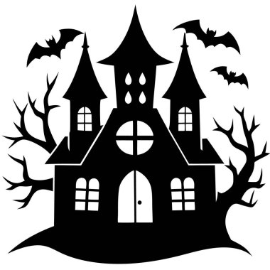 Cadılar Bayramı kalesinde yarasalar ve kabaklar izole edilmiş vektör illüstrasyon tasarımı