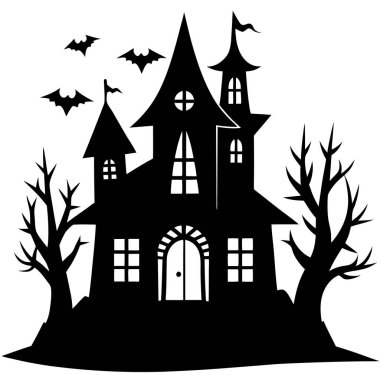 Cadılar bayramı arka planında ev ve yarasalar var