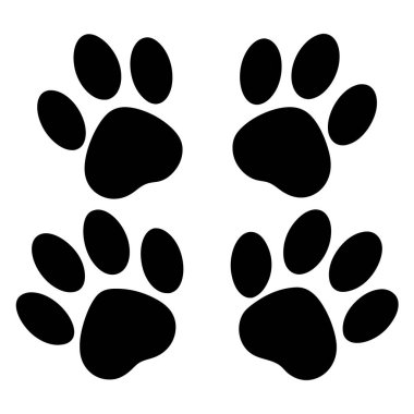 Köpek pençesi izi vektör çizimi. Siyah siluet. Köpek ikonu. köpek ayak izi simgesi