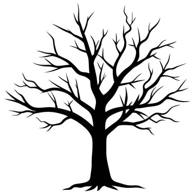 Beyaz arkaplanda bir ağacın siyah silueti