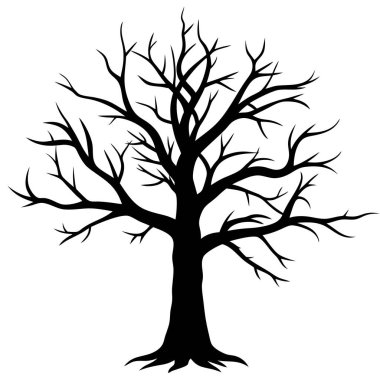 Çıplak ağaçların siyah silueti. Çizim. Vektör. izole