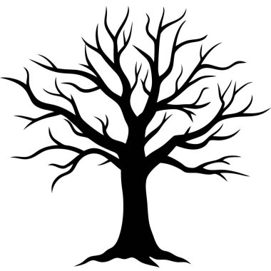 Siyah ölü ağaç silueti. Vektör çizimi. Çıplak ağaç vektör sanatı