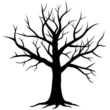 Siyah ölü ağaç silueti. Vektör çizimi. Çıplak ağaç vektör sanatı