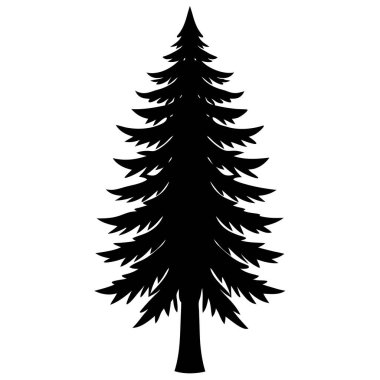 Köknar ağacının silueti. Beyaz arkaplanda izole vektör illüstrasyonu