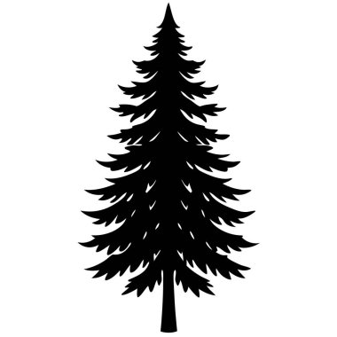 Çam ağacı silueti beyaza izole edilmiş. vektör illüstrasyonu.