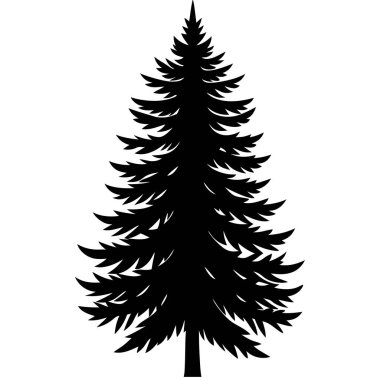 Beyaz arkaplanda izole edilmiş bir köknar ağacı siluetinin vektör çizimi.