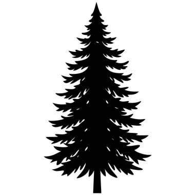Beyaz arkaplanda çam ağacının vektör silueti.
