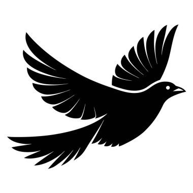 Kuş silueti vektör çizimi. Kuş uçuyor. Uçan kuşlar. Siyah kuş beyaz arka planda tek başına uçuyor.