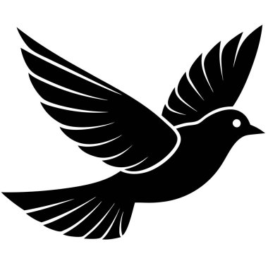 Güvercin kuşu ikonu. Beyaz güvercin ikonlarıyla siyah basit bir illüstrasyon. Beyaz arkaplanda izole edilmiş bir vektör