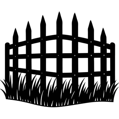 Çimenli çit, çitli çim silueti, vektör illüstrasyonu