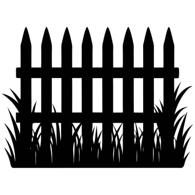 Çimen ikonlu çit. Beyaz arkaplanda izole edilmiş çit vektör simgesi olan çimlerin siyah çizimi.