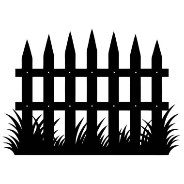 Çit ve çimen vektör simgesi. Siyah vektör simgesi beyaz arkaplanda izole edildi