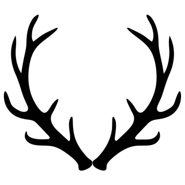 Geyik boynuzu silueti beyaz arka planda izole edilmiş. geyik boynuzu vektör çizimi.