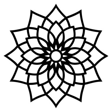 Beyaz arka planda siyah çiçek ana hatlarıyla mandala. Yaratıcı mandala vektörü