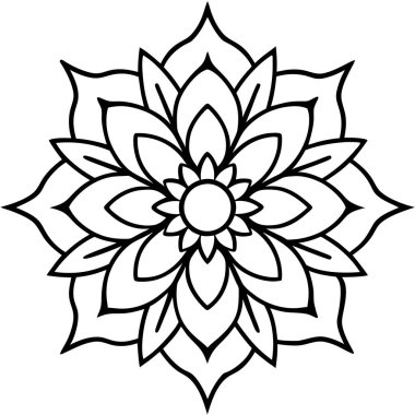 Mandala dış hat süsü, süslü mandala vektör illüstrasyonu