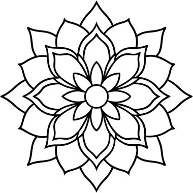 Mandala dış hat süsü, süslü mandala vektör illüstrasyonu