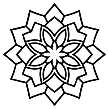 Mandala dış hat süsü, süslü mandala vektör illüstrasyonu