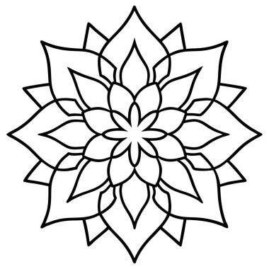 Mandala çiçek süsü. el siyah-beyaz çizilmiş
