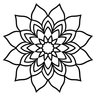 Mandala çiçek süsü. Boyama kitabı için dekoratif siyah ve beyaz vektör ögesi.