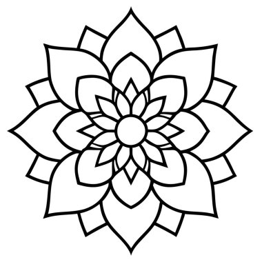 Mandala vektör çizimi, siyah ve beyaz dış hat şekli
