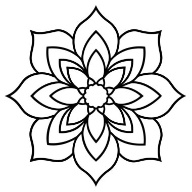 Mandala vektör çizimi, siyah ve beyaz dış hat şekli