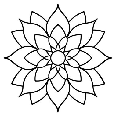 Mandala vektör çizimi, siyah ve beyaz dış hat şekli
