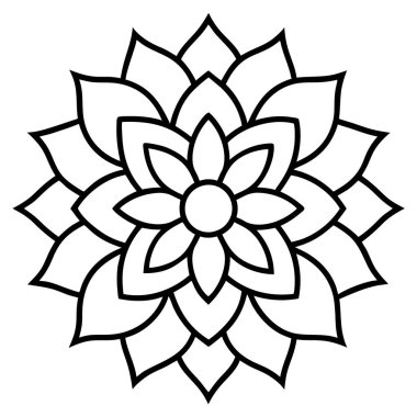 Mandala vektör çizimi, siyah ve beyaz dış hat şekli