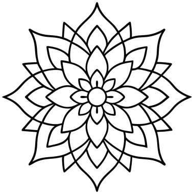 Mandala vektör çizimi, siyah ve beyaz dış hat şekli