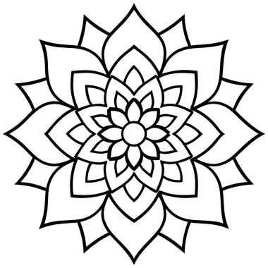 Mandala vektör çizimi, siyah ve beyaz dış hat şekli