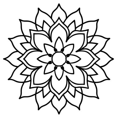 Mandala vektör çizimi, siyah ve beyaz dış hat şekli