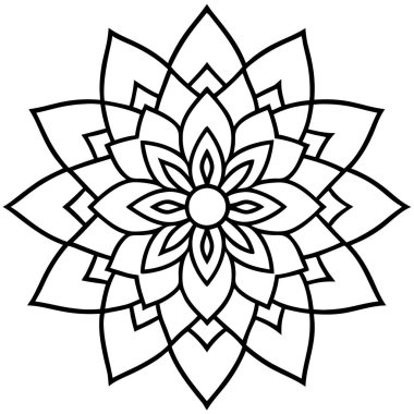 Mandala vektör çizimi, siyah ve beyaz dış hat şekli