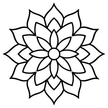 Mandala vektör çizimi, siyah ve beyaz dış hat şekli