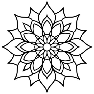 Siyah renkli çiçek mandala 'sı. El çizimi vektör illüstrasyonu.