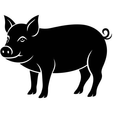 Beyaz arka planda izole edilmiş domuzun siyah vektör çizimi