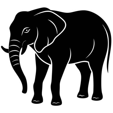 Beyaz üzerine siyah fil silueti. vektör illüstrasyonu