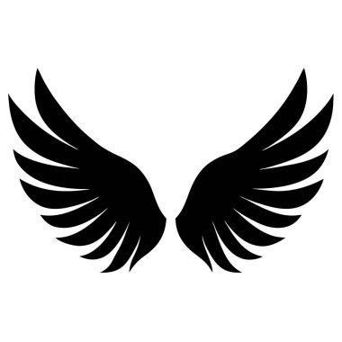 Beyaz arkaplanda siyah kanat simgesi, vektör illüstrasyonu