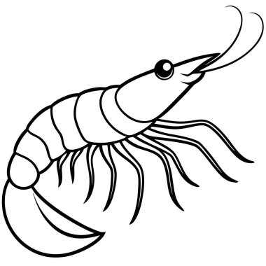Karides ikonu. Siyah renk. Web için deniz ürünleri vektör simgesi çizimi