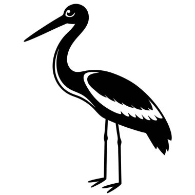 Balıkçıl kuşunun siyah beyaz çizimi