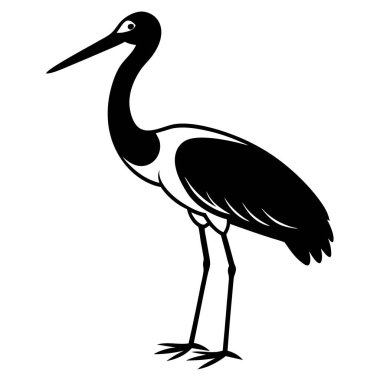 Balıkçıl kuşunun siyah beyaz çizimi