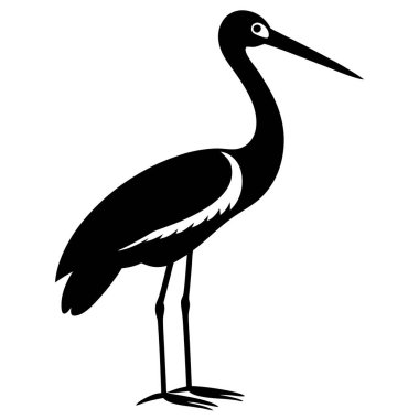 Balıkçıl kuşunun siyah beyaz çizimi