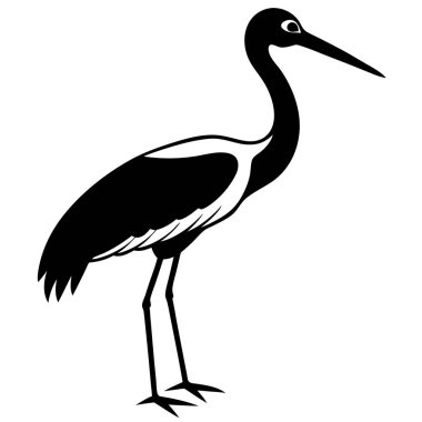 Balıkçıl kuşunun siyah beyaz çizimi